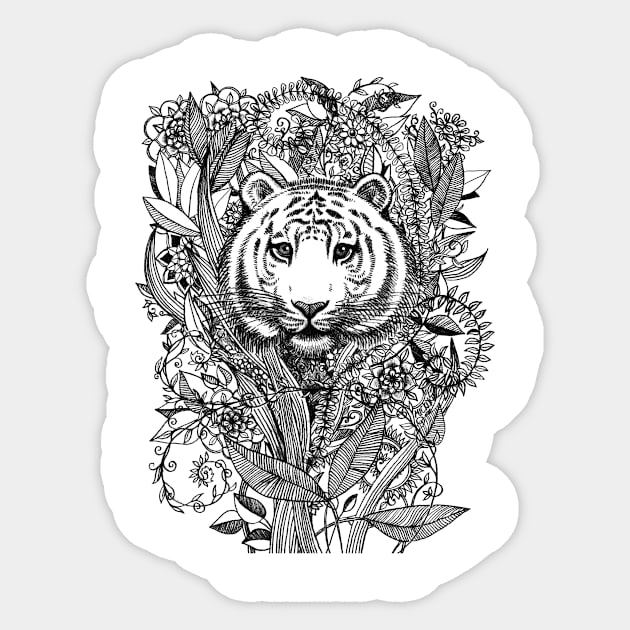 Tiger Tangle in Black and White Sticker by micklyn